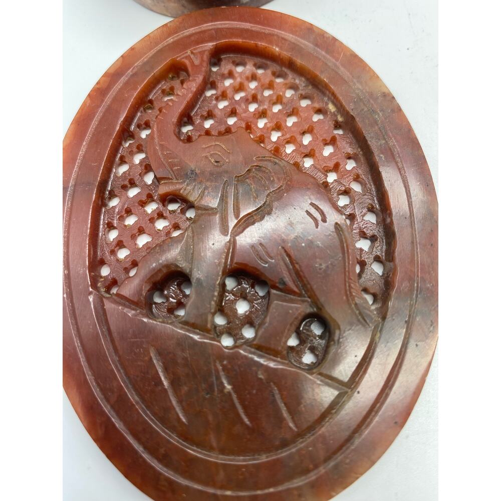 Vintage Stone Oval Elephant TRINKET BOX Made in India‎